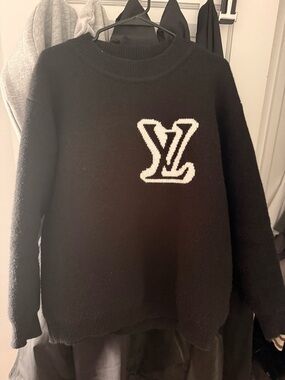 Louis Vuitton Black Crewneck Sweater with White LV Logo